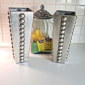 VINTAGE Unique Modern Heavy Silver Decorative Vase. Measures 12" x 4"